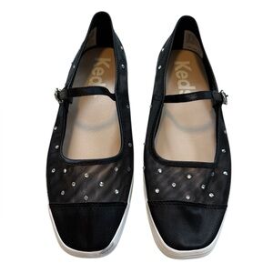 Keds Square Toe Rhinestone Embellished Mary Jane Mesh Flats in Black Size 9